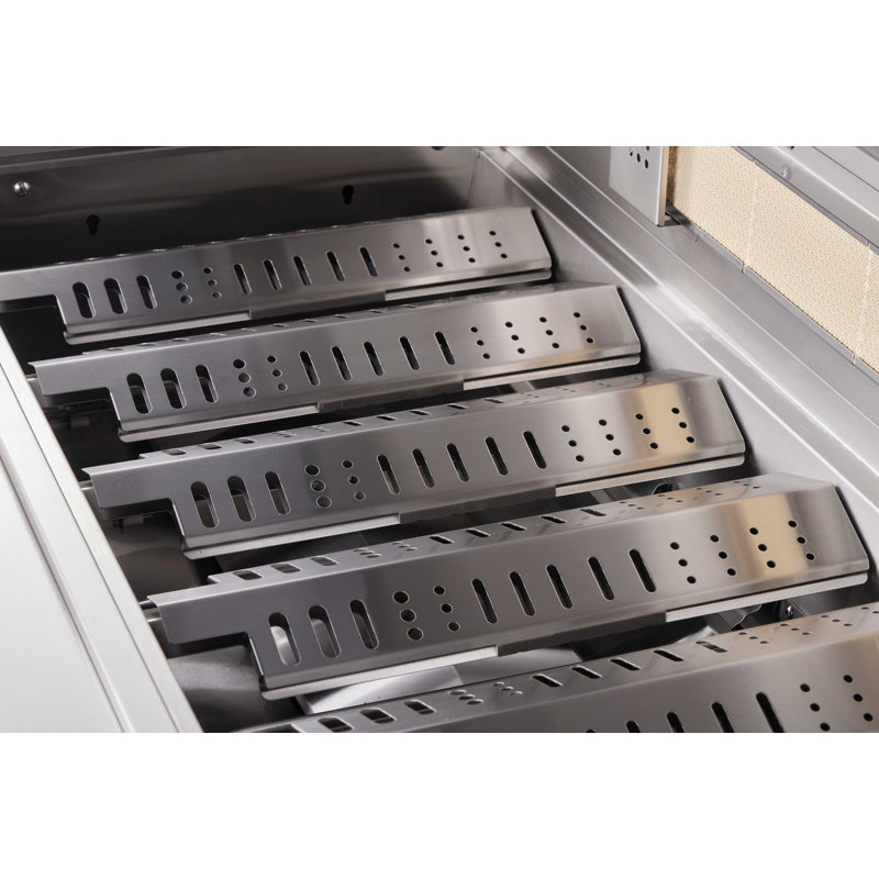 Mont Alpi 6-Burner 45-Degree Deluxe Stainless Steel Outdoor Island Grill with Compact Refrigerator