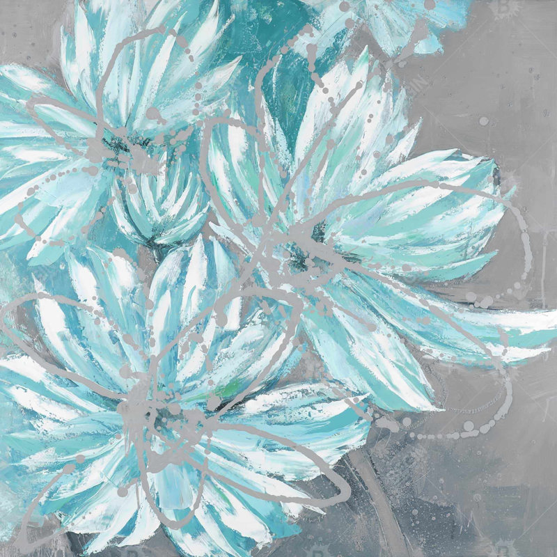 Three Little Abstract Blue Flowers - Botanical Canvas Decor