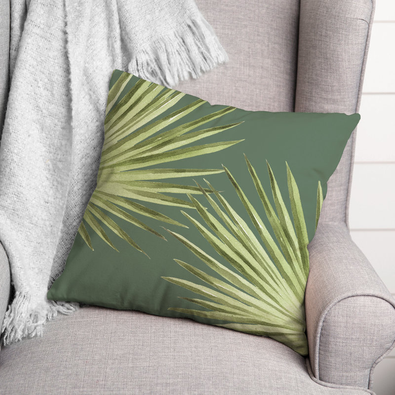  Housse et insert de coussin carré d'extérieur Palm Leaves, Vert, 16 po x 16 po