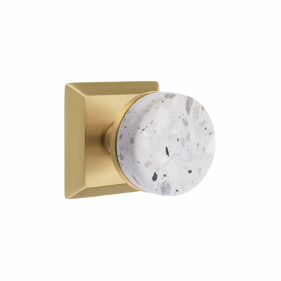 Ensemble de boutons de passage Emtek Select, rosette Quincy, tige conique, bouton Terrazzo clair