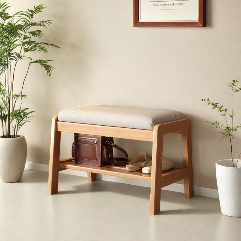 21.7in Shoe Storage Bench, Beige/Light Yellow Wood