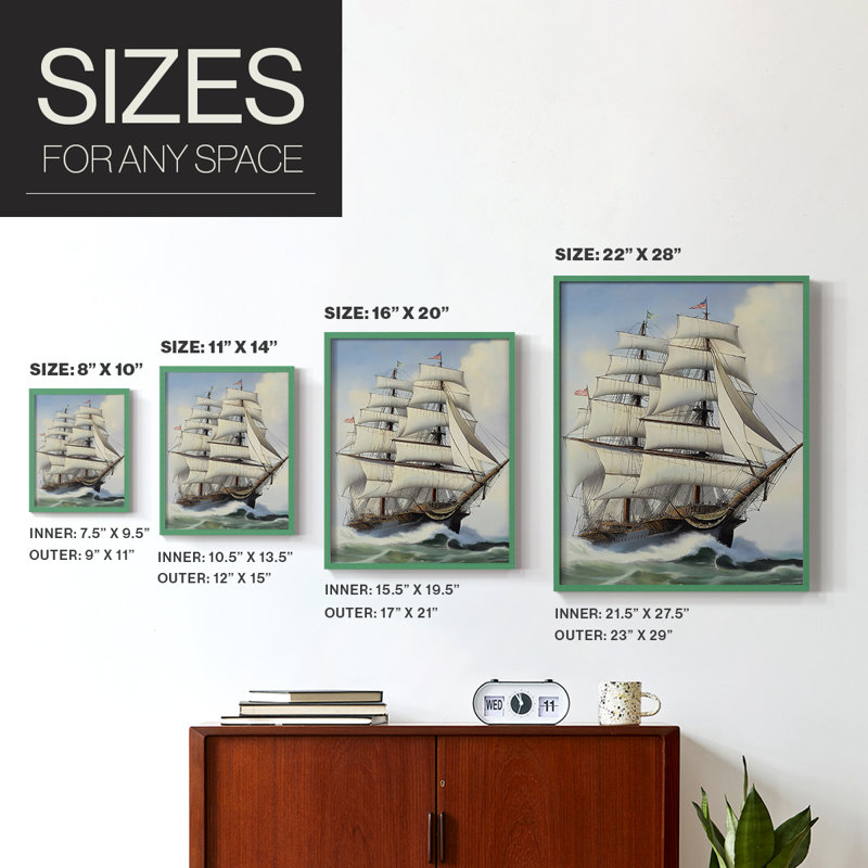 NAUTICAL Series Lxxi, reproduction encadrée - bois massif, H 15 po x l 12 po, Vert