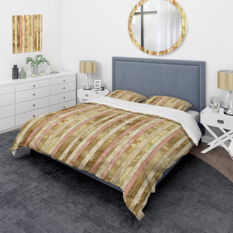 Ensemble de housse de couette beige doré Glam Sparkling Stripes II - Glam, Housse de couette pour grand lit + 2 taies décora