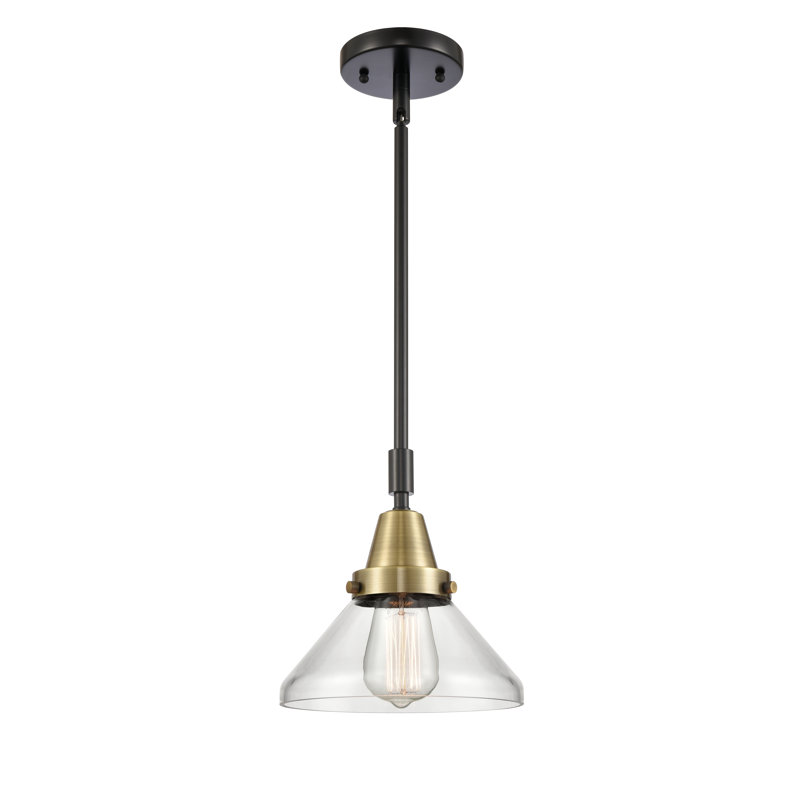 Luminaire suspendu conique 1 lumière, Transparent, Laiton antique noir, DEL