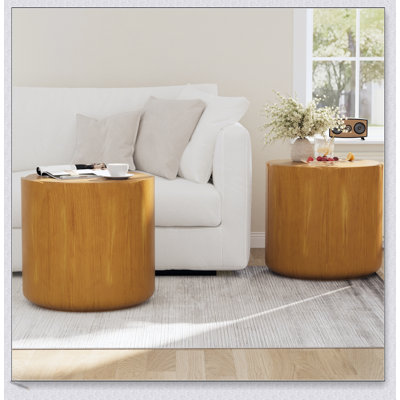 Ensemble de tables d'appoint pour l'extérieur 19,29H rondes, motif grain de bois moderne, oxyde de magnésium robuste, aucun assemblage requis, ensemble de 2