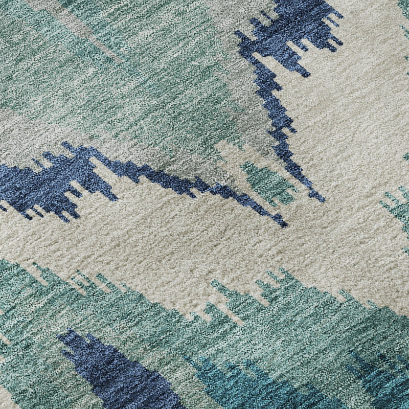 Premium Machine Washable Prisco Teal Rug, Rectangle 10' x 14'