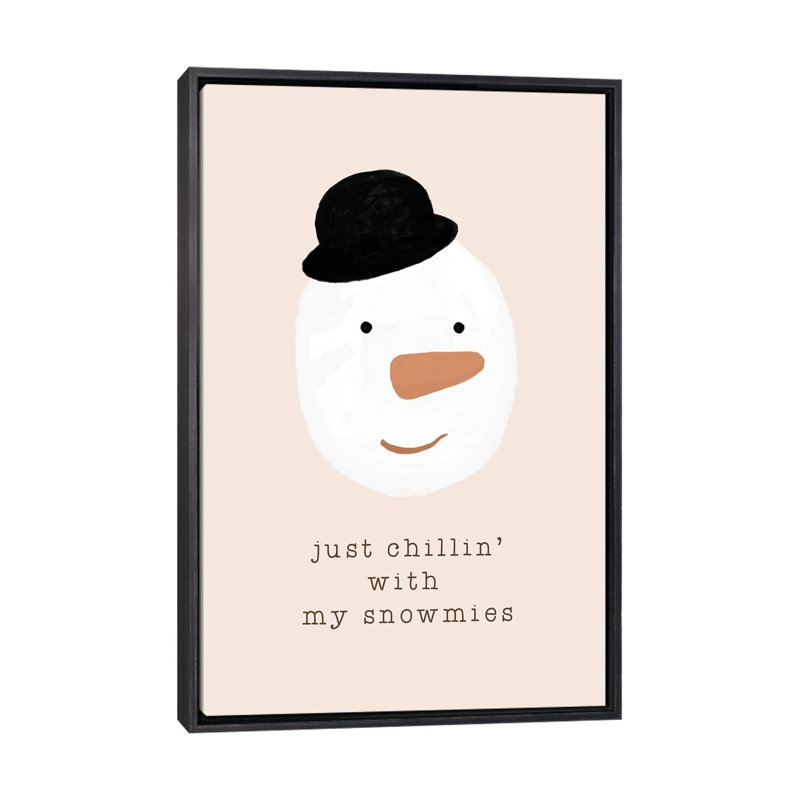 «Chilling with My Snowmies» par Orara Studio - reproduction d'art, H 60 po x l 40po x P 1,5 po, Toile avec cadre noir patiné
