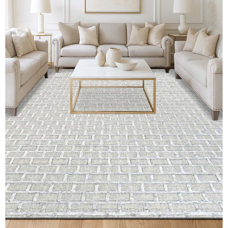 Cotton Geometric Area Rug in Gray
