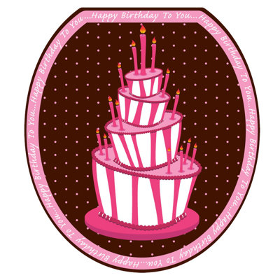 Birthday Cake Toilet Seat Decal –Toilet Tattoos Fun Festive Static Cling Vinyl Lid Cover Fits Round & Elongated Seats