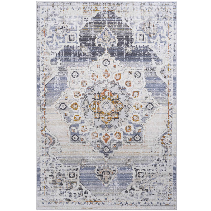 Tapis 6 x 9 tissé à la machine, médaillon crème / doré captivant, ne perd pas ses poils, teint, convient à un tapis de bureau de chambre à coucher, style, convient à la maison