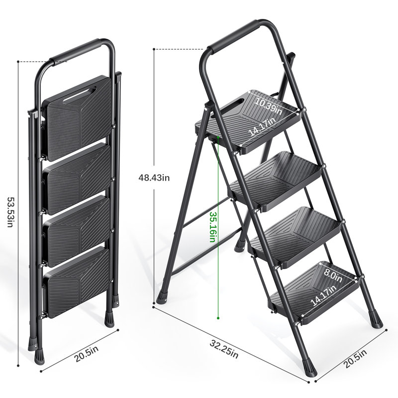 Échelle, échelle en métal capacité de charge testée 500 lb, escabeau pliable avec plateforme d'outils, échelle de bibliothèque, escabeau de cuisine décoratif