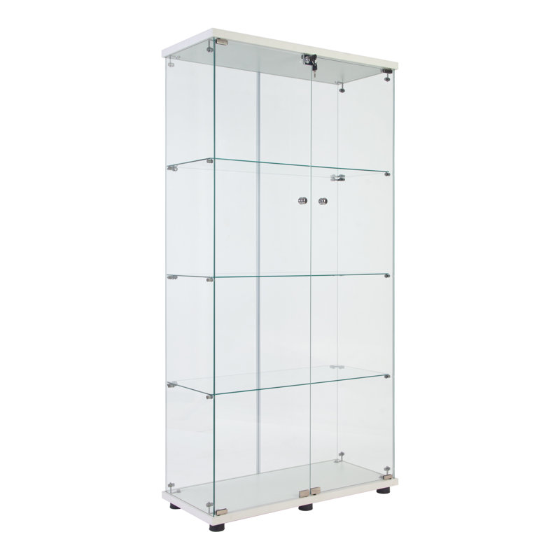Vitrine à DEL avec porte vitrée à deux portes avec 4 tablettes, blanc, Blanc