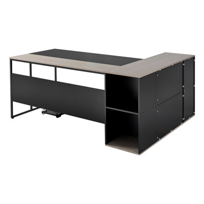 L-Shaped Executive Desk, Large Modern Office Table with Drawers & Storage Cabinet, Heavy Duty Wooden Executive Table with CPU Stand, 350 LBS Load Capa