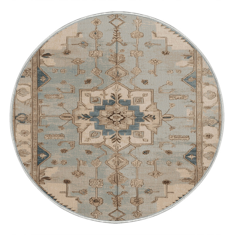 Machine Washable Afyon Beige Area Rug, Round 8'