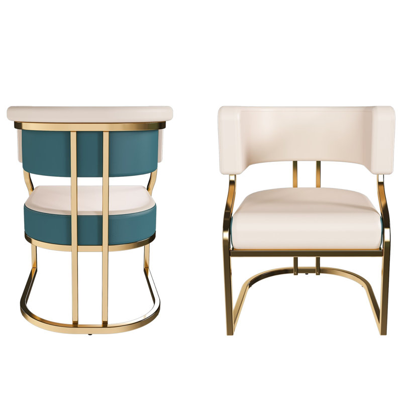 Chaises de salle à manger modernes sans accoudoirs Beore, structure en fer plaqué or, chaises d'appoint avec coussin rembourré en PU
