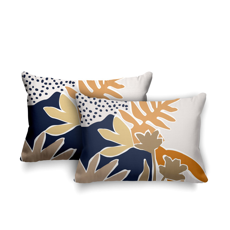 No Decorative Addition Outdoor Reversible Throw Pillow, Orange/Navy/Beige