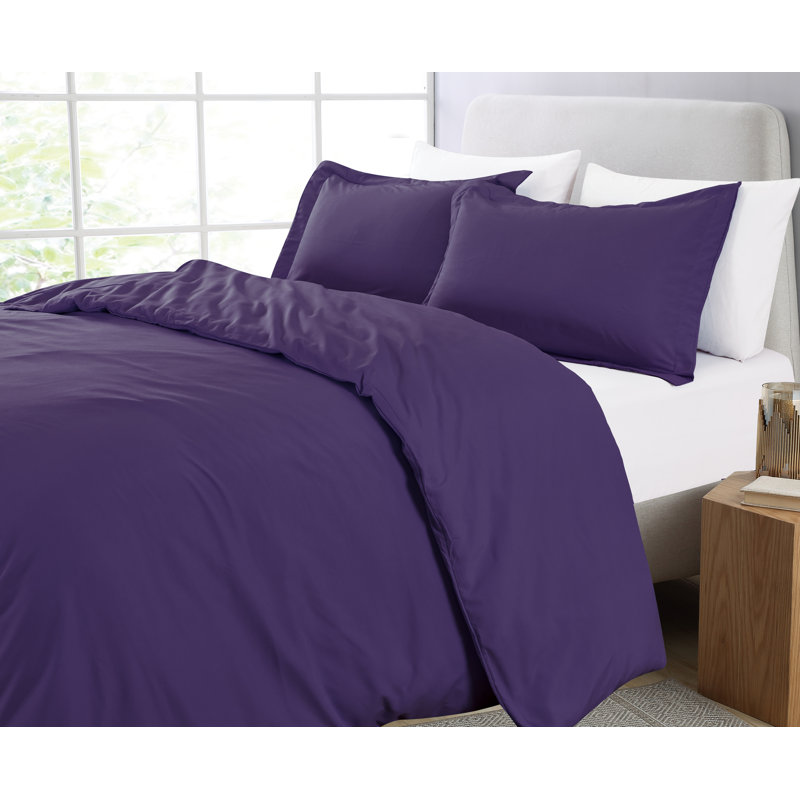 Ensemble de housse de couette en microfibre, Housse de couette très grand et 2 taies, Aubergine
