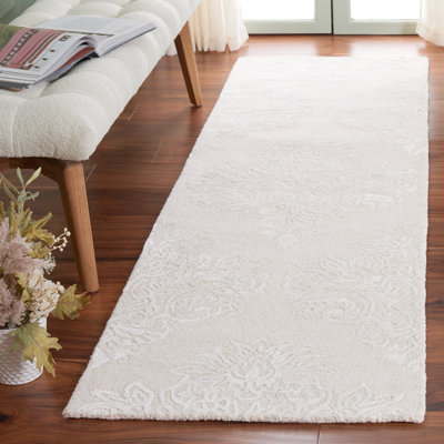 Tapis ivoire touffeté à la main en laine / viscose / coton Vidath 619