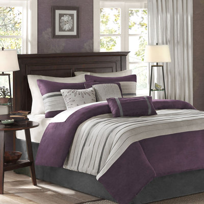 Édredon pour grand lit 7 pièces mauve en simili suède pour un lit très chaud et lavable à la machine