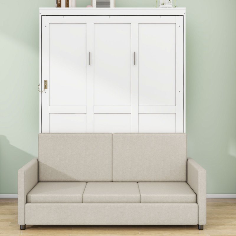 Lit escamotable en bois avec coussin, Complète, Blanc
