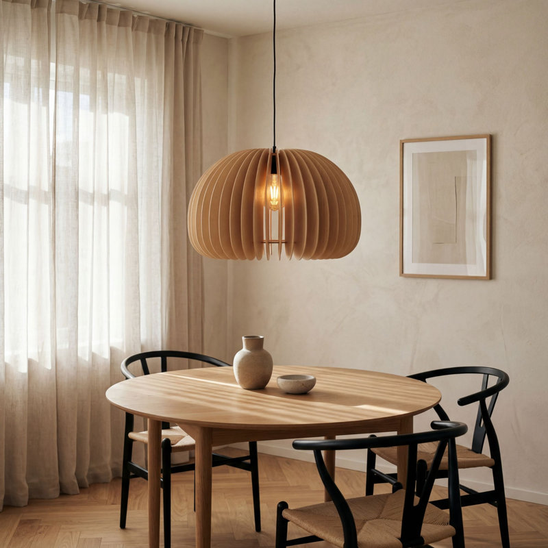 Luminaire suspendu en bois Luna, Naturel, Brun clair