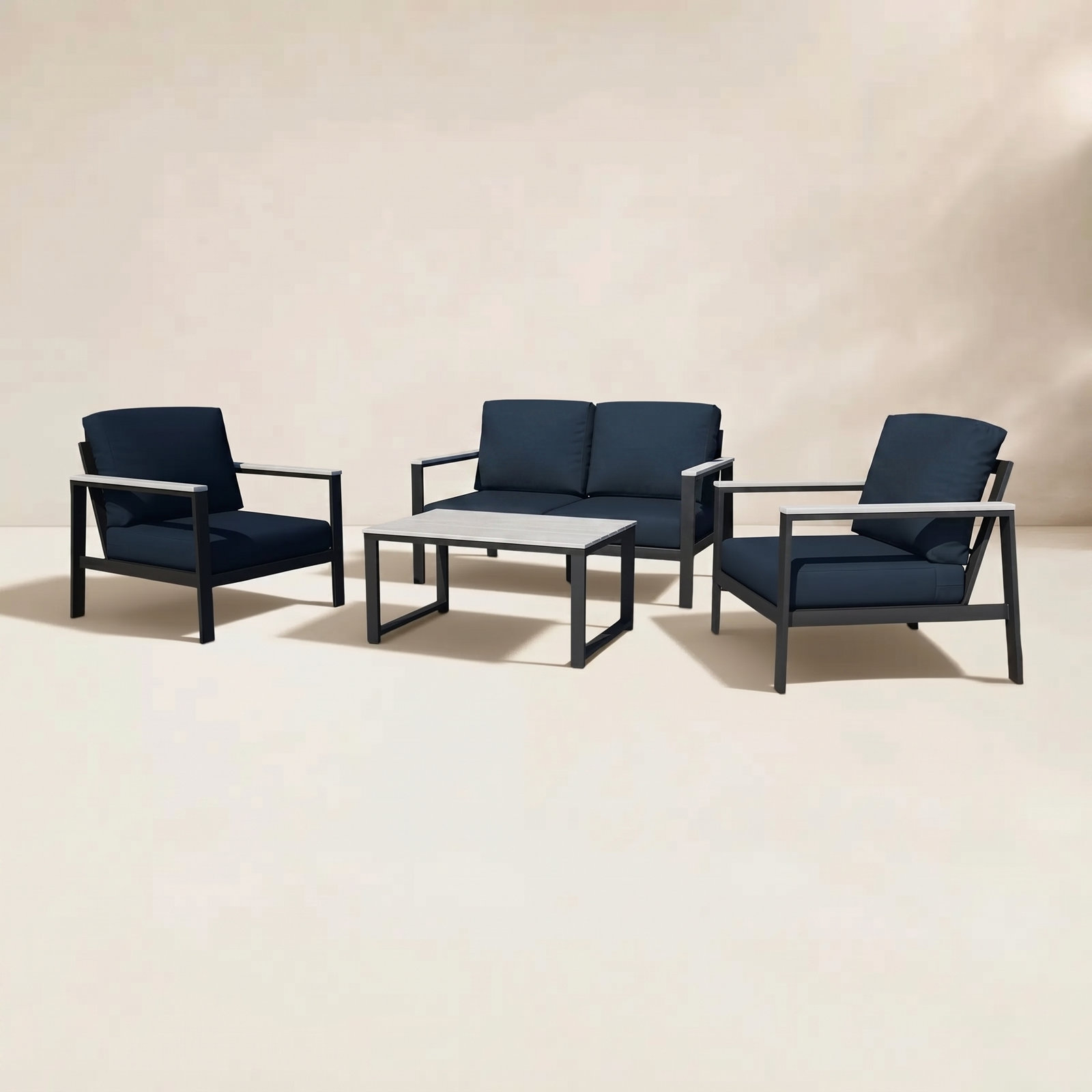 Townsend - Person Patio Conversation Set with Cushions, Canvas Navy Sunbrella® Canvas