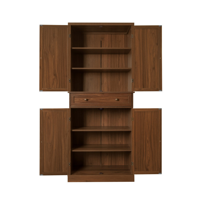 Armoire à 4 portes avec 1 tiroir, 4 tablettes intérieures réglables, armoire de rangement, Noyer