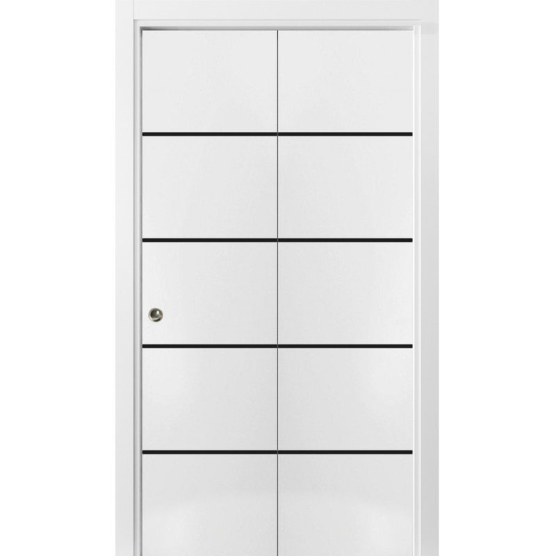 Porte pliante en bois massif massif, Satin blanc, 60 po x 80 po