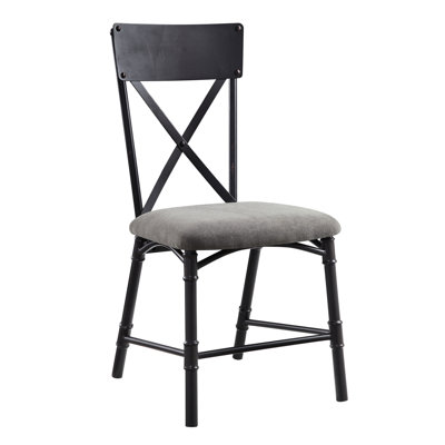 Paire de chaises d'appoint en tissu gris - métal, coussin de siège rembourré, dossier en «X», conception de conduite d'eau, hauteur de l'ensemble de 21,3 po, capacité de 220 lb de 2 sièges, fabrication en métal, structure de dossier, thème, produit de 21,39 po