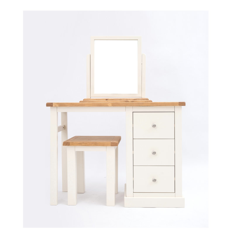 Dressing Table with Mirror, Off White, Antique Brass