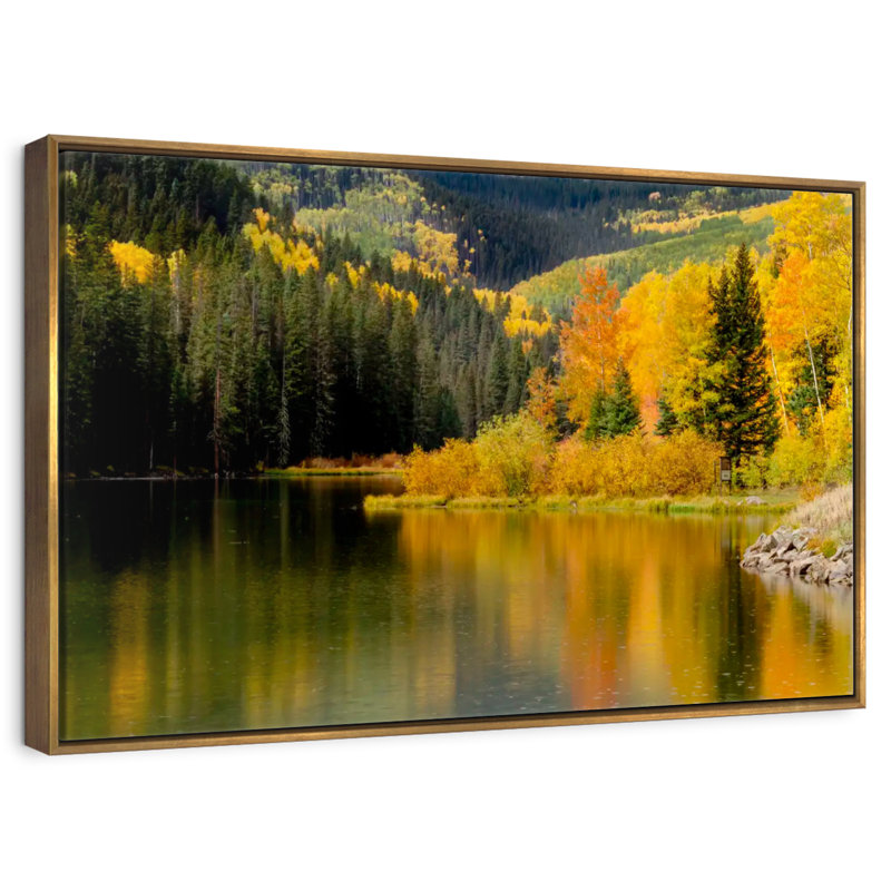 Mountain Lake Autumn Colours, 19" X 13", Floating Frame Gold