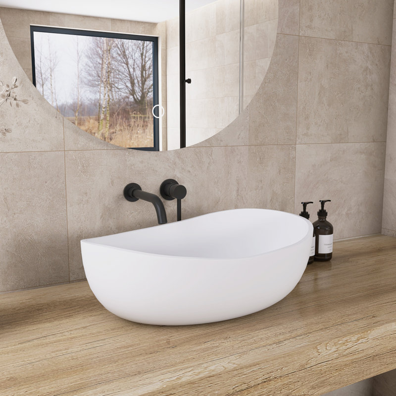 Fslefay 24'' White Solid Surface Bathroom Countertop Sink