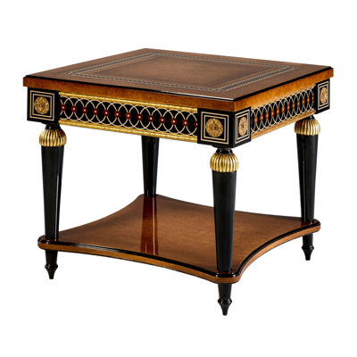 Spanish Neoclassical Oak Burl Side Table with Bronze Accents