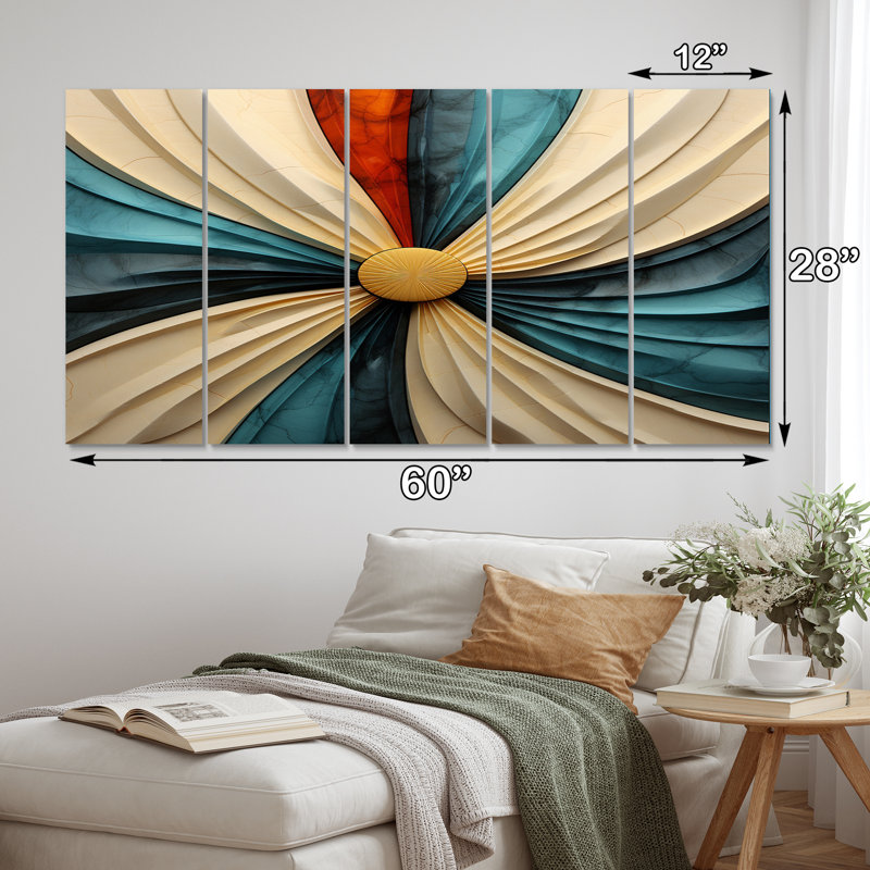 Spiral Miracle Of Cosmic Delight III - Abstract Spirals Wall Art Living Room - 5 Equal Panels