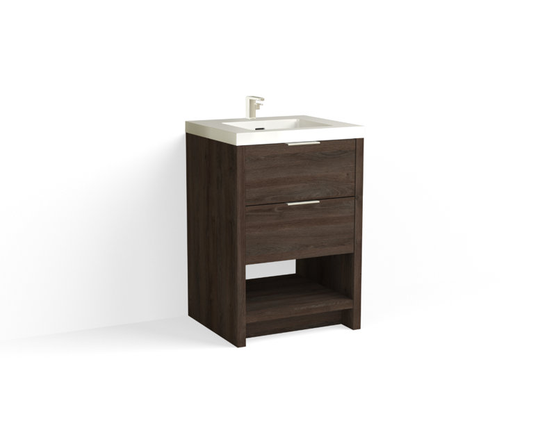 Vue 24" W Freestanding Single Bathroom Vanity, Matte White/Single, Polished Nickel, White Nanomatte