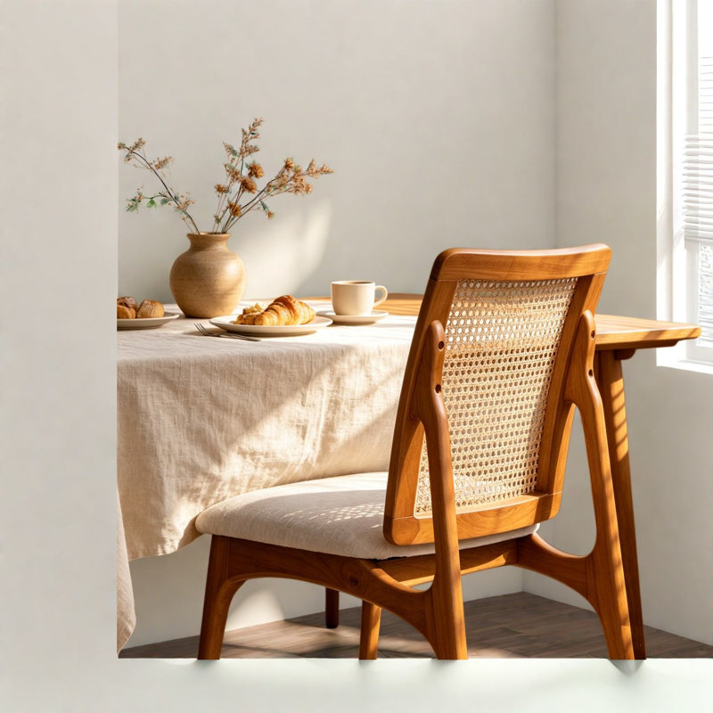 Ensemble de 2 chaises de salle à manger modernes en rotin, chaises en bois massif tressé pour la cuisine