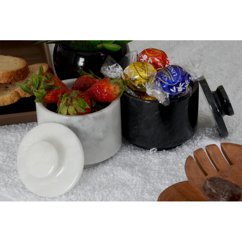 Handmade Marble Salt Sellar Set Of 2 Lidded