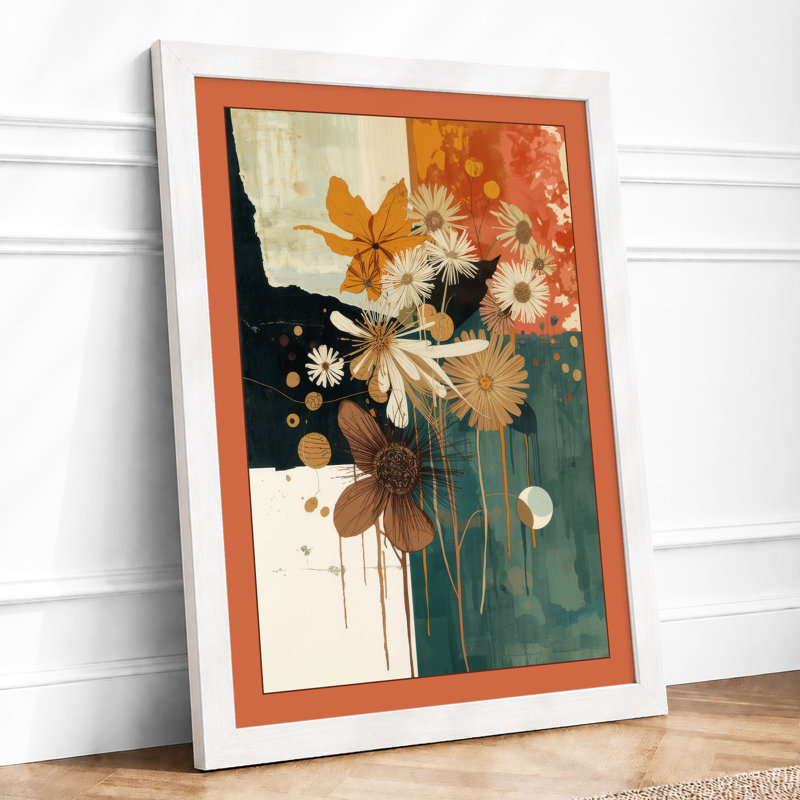 Geometric Bloom Arrangement Mid-Century - Framed Print, A1 - 84.1 x 59.4 cm, White