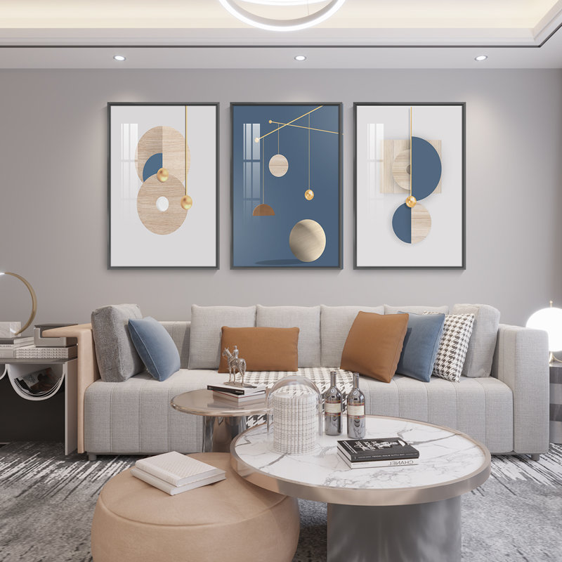 Luxueux aluminium encadré, ensemble de 3 reproductions d'art encadrées sur toile, Noir, H 48,3 po x l 24,3 po x P 1,65 po