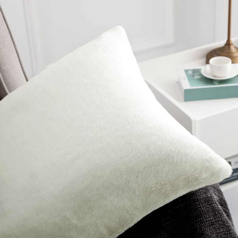 Rabbit Faux Fur Pillow Cover, Antique White
