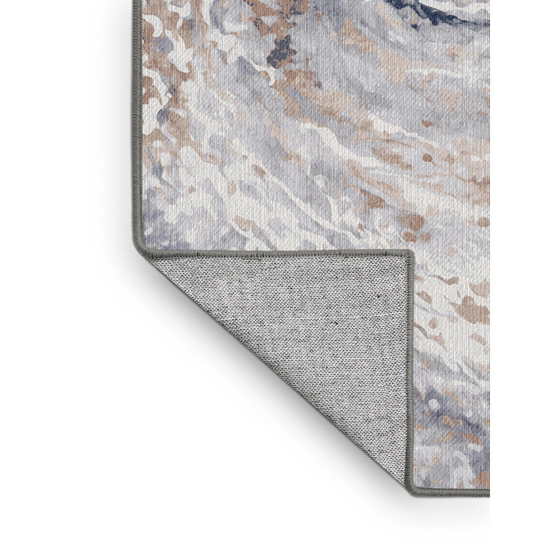 Machine Washable Gray Area Rug, Round 3'