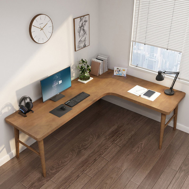 Bureau brun en bois massif en forme de L, Oui, H 29,53 po x l 70,87 po x P 47,24 po