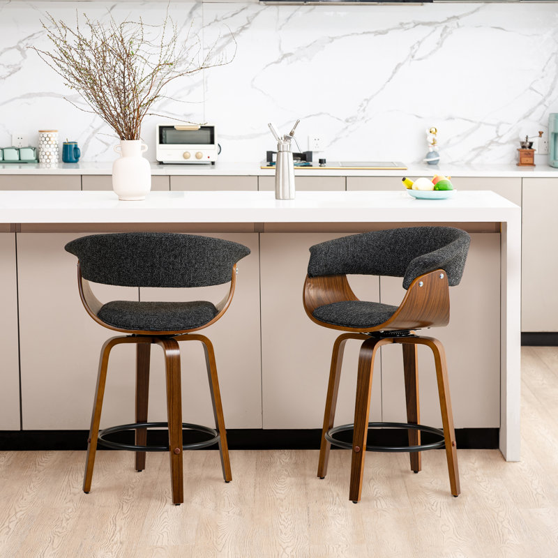 Tavar Upholstered Faux Leather Bar Stool, Black, Counter Stool (24.25" Seat Height)