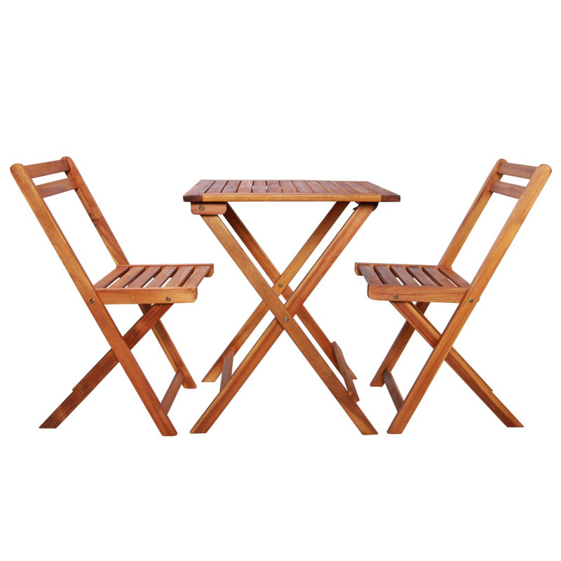 Coddie 3 Piece Folding Bistro Set Solid Wood Acacia, Brown