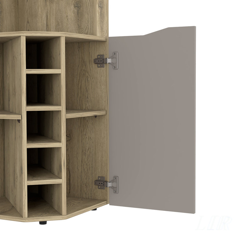 Armoire de bar Obregon avec dix porte-bouteilles intégrés, une porte, finition Macadamia / taupe pour un rangement efficace et élégant