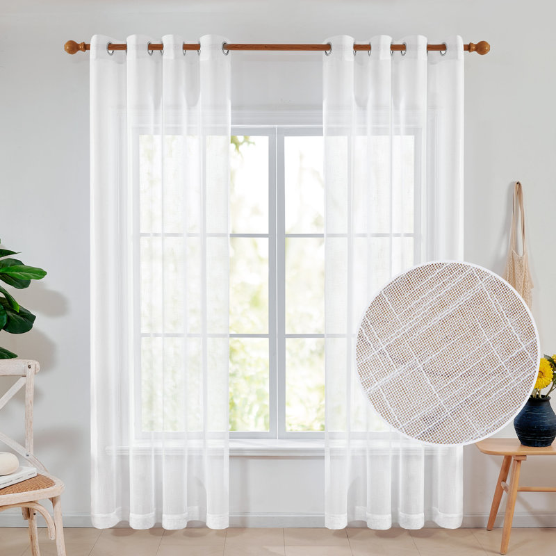 Rideaux d'intimité transparents en lin blanc (ensemble de 2), L 52 po x L 54 po