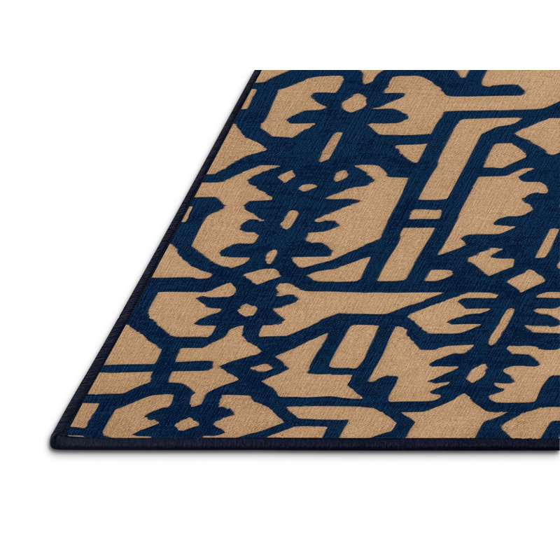 Tapis bleu en treillis lavable à la machine, Carré 5 pi