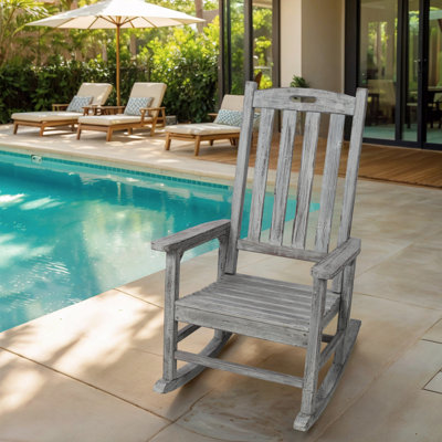 Chaise berçante surdimensionnée en bois de sapin à haut dossier - Chaise berçante surdimensionnée durable pour une détente intérieure / extérieure, mouvement fluide