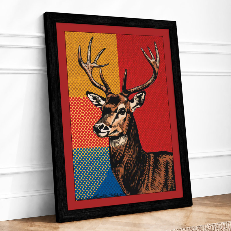 Geometric Deer Pop Art - Framed Print, A1 - 84.1 x 59.4 cm, Black