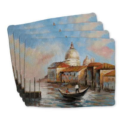 Two Europeans on a Gondola | Braided Polyester Placemats Set
